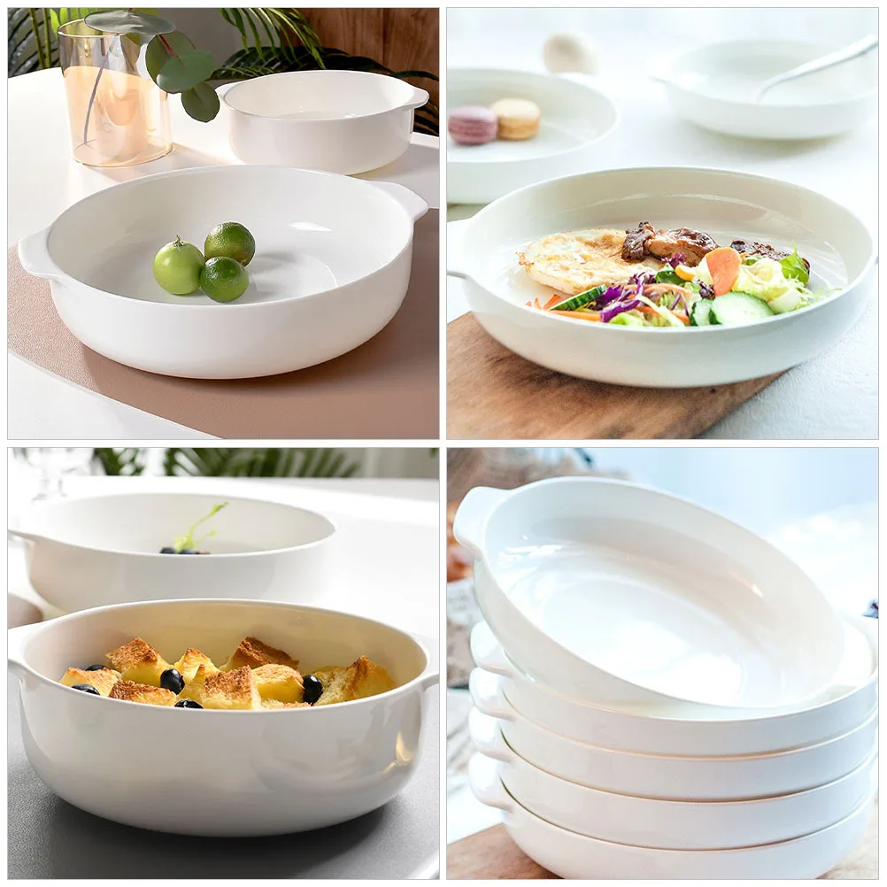 

Ceramic Baking Dish with Double Handles White Plate for Roasting Oven Safe Nonstick Pizza Serving Bowl Appetizer Ceramic Bowl