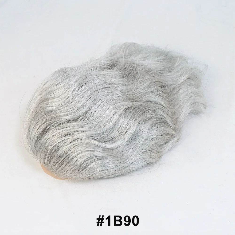 Grey Men's Human Hair Toupee, Wavy Mono Lace Front Wig