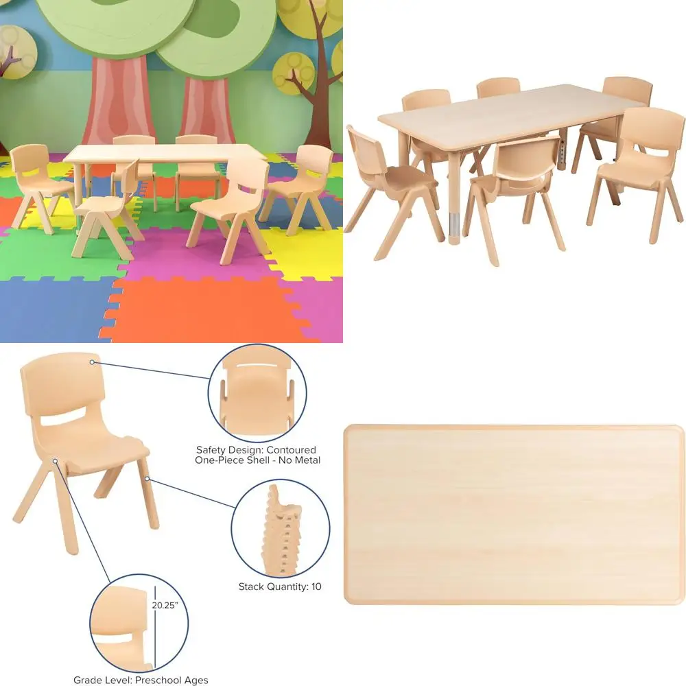 طاولة أنشطة مستطيلة من البلاستيك الطبيعي و6 كراسي، بعرض 23.625 × 47.25 طويلة، ماركة EMMA + OLIVER