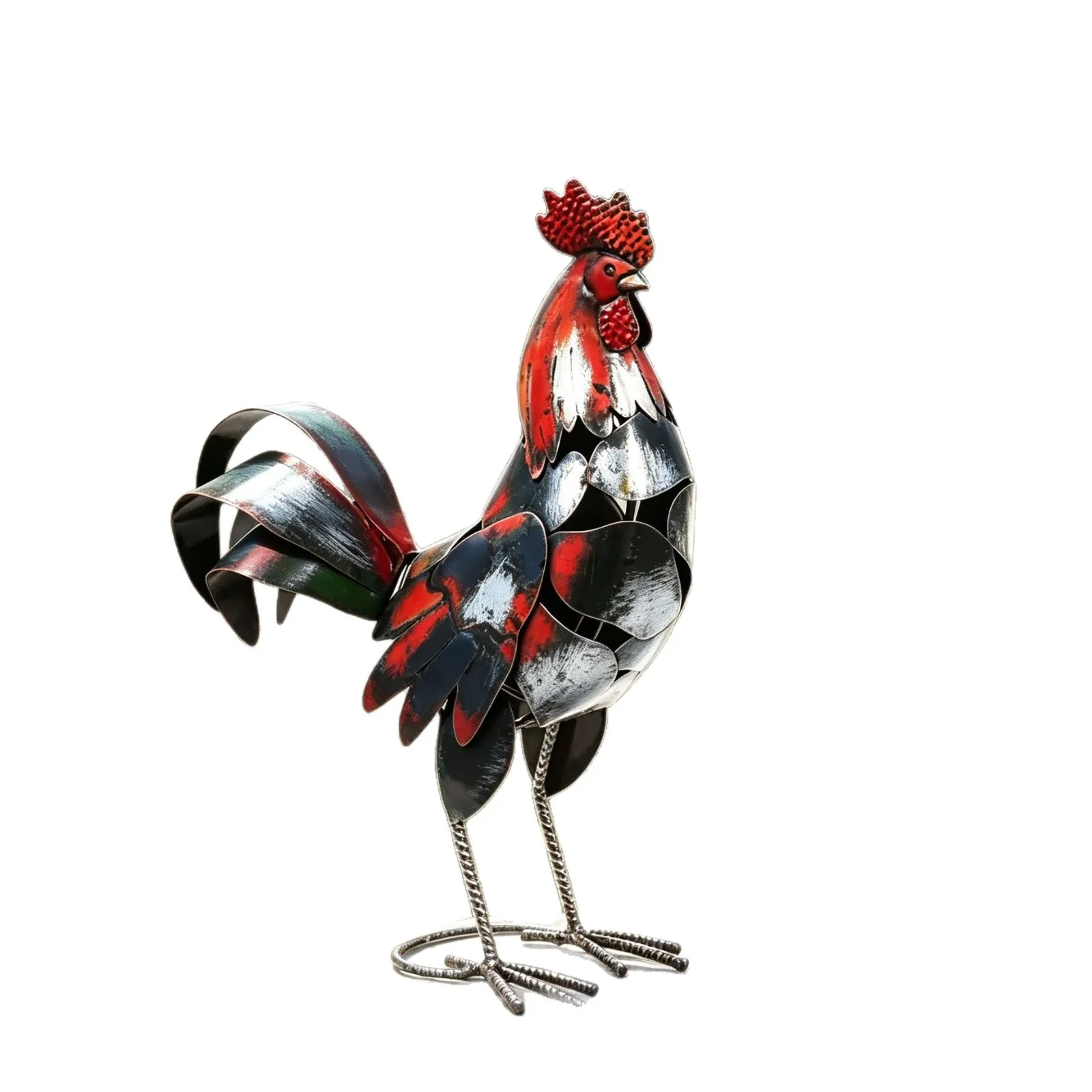 Colorful Rooster Garden Statue Metal Animal Craft Outdoor Yard Balcony Thanksgiving Home Decor for Garden Lover Holiday Gifts