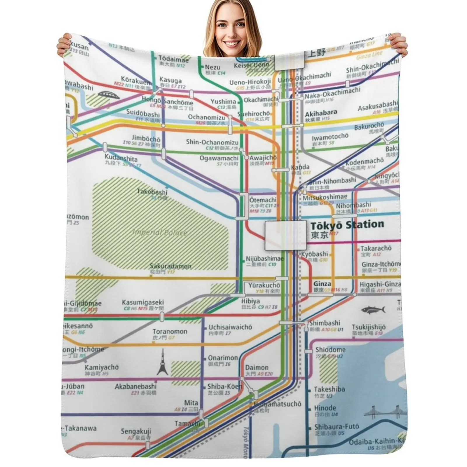 

Tokyo City Rail Map Square Throw Blanket Plaid Soft Big Designers for winter Blankets