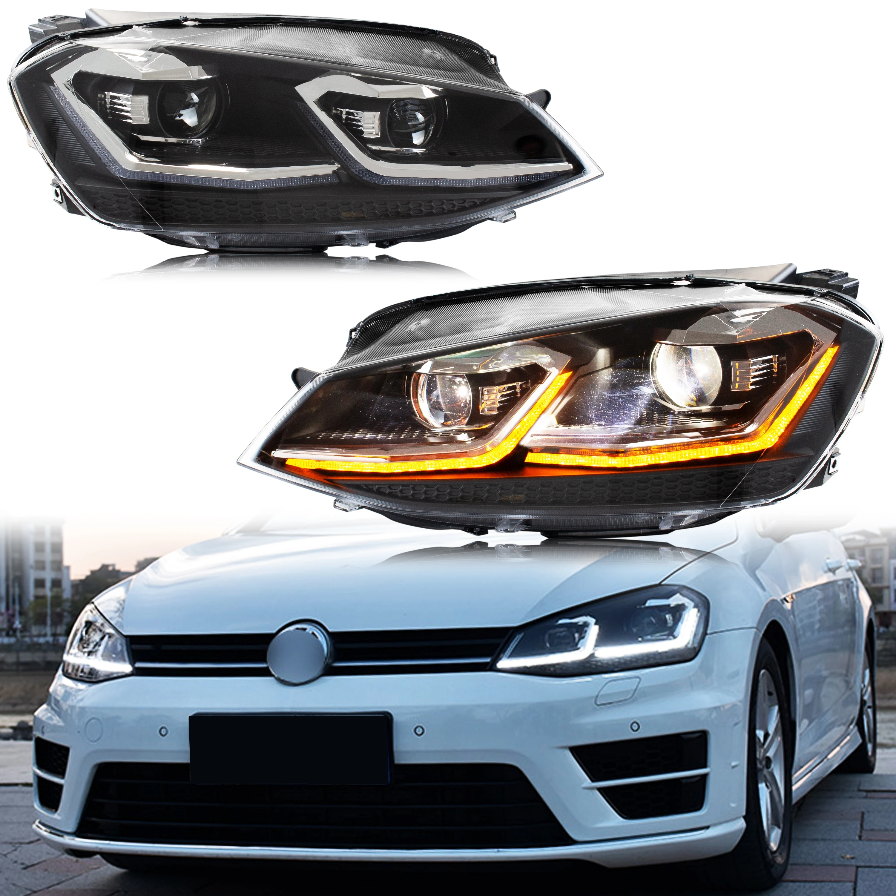 LED-Scheinwerfer für Volkswagen VW Golf7 Golf VII 2013–2017 TSI TDI Projektor E-Mark-Frontlampen-Baugruppe [nicht passend für GTI/GTD/R]