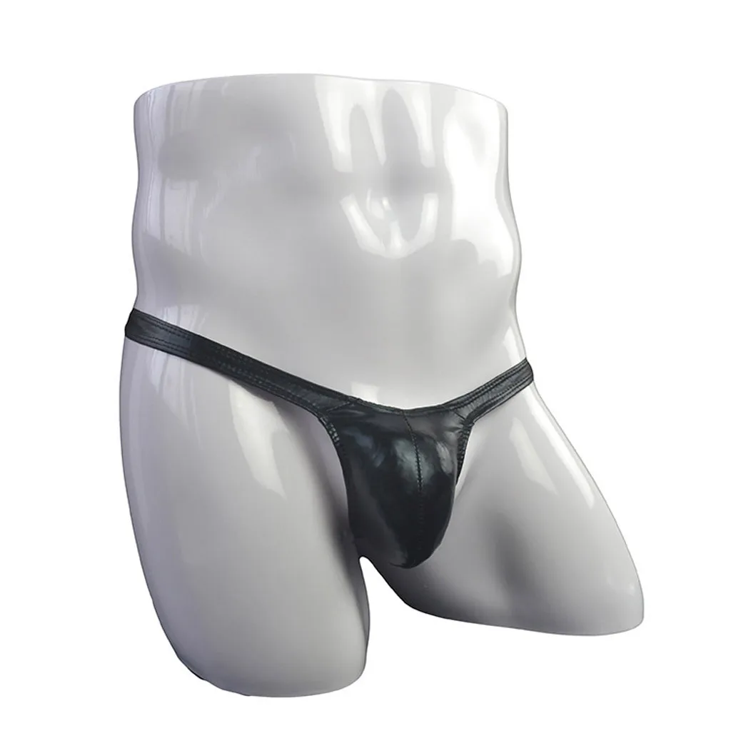 Faux Leather Thongs Sexy Erotic G-String Low Waist Men\'s Panties Breathable Calzoncillos Slips Hombre Loose Quick Dry Cueca