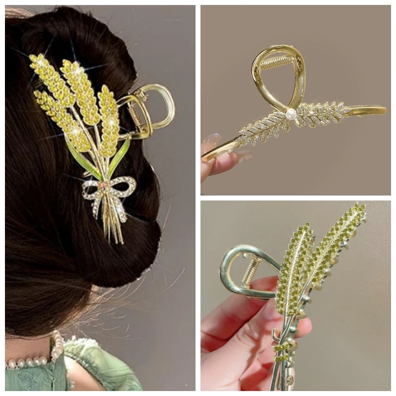 Trendy New Wheat Ear Crystal Women\'s Barrettes Twisted Gold Color Metal Hair Clips for Female Elegant Wedding Har Jewelry