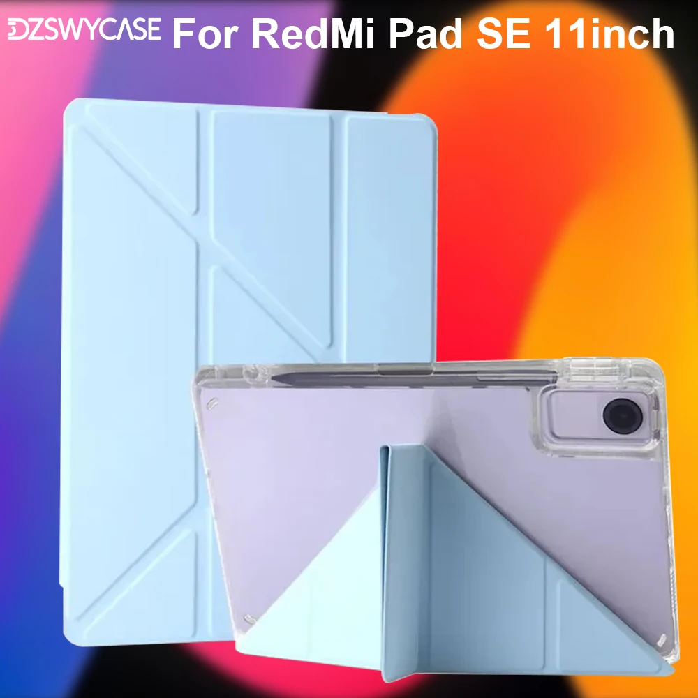 

Y-Folding Case For XiaoMi RedMi Pad SE 11inch 2023, Acrylic Hard Cover with Pencil Holder Auto Sleep/Wake Trifold Stand