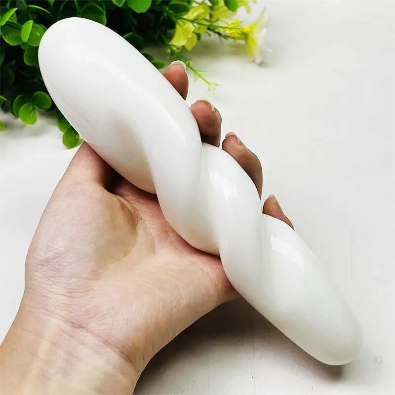 

17cm Natural White Marble Jade Quartz Massage Stick Crystal Massage Wand Gemstone Penis Healing Women