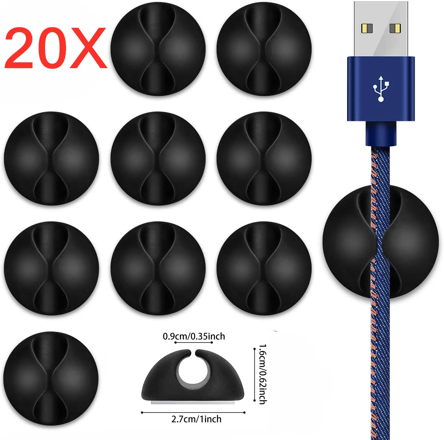 Silicone USB Cable Organizer Cable Winder Desktop Tidy Management Clips Cable Holder for Mouse Headphone Wire Organiz