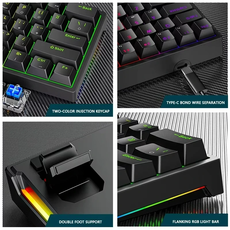 Imagem -03 - Mini Backlit Rgb Gaming Teclado Mecânico 60 por Cento Faça Você Mesmo Kit Custom Pbt Keycap Hotswap Rosa Preto Usb pc Gamer Mecânico K620