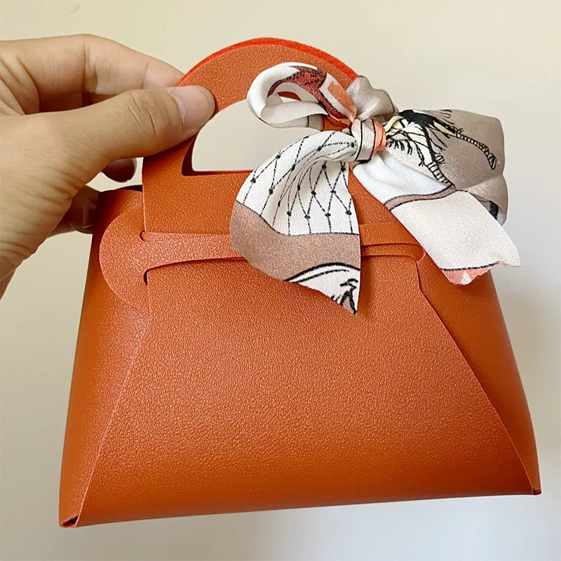 Leather Gift Bag for Wedding Favors Candy Box Personalized bow tie Eid Mubarak Portable Candy Jewelry Packaging Bags wholesale