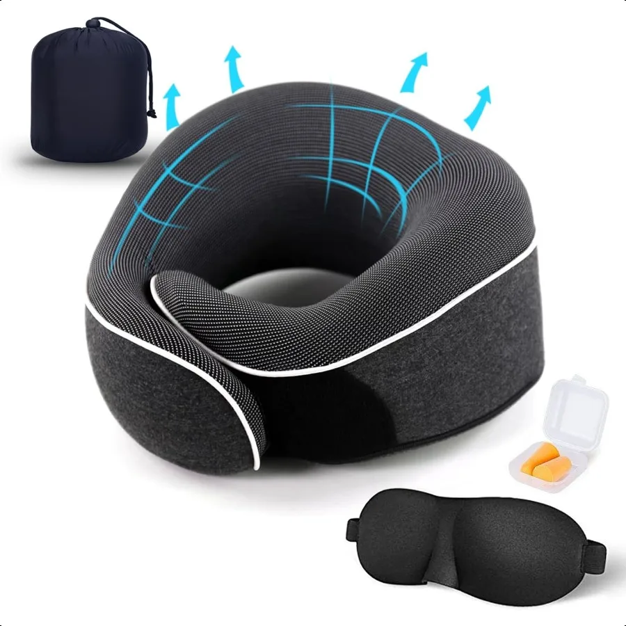 

Travel Neck Pillow Best Memory Foam Airplane Pillow for Head port Soft Adjustable Pillow for Plane Car Home Recliner Use Black1