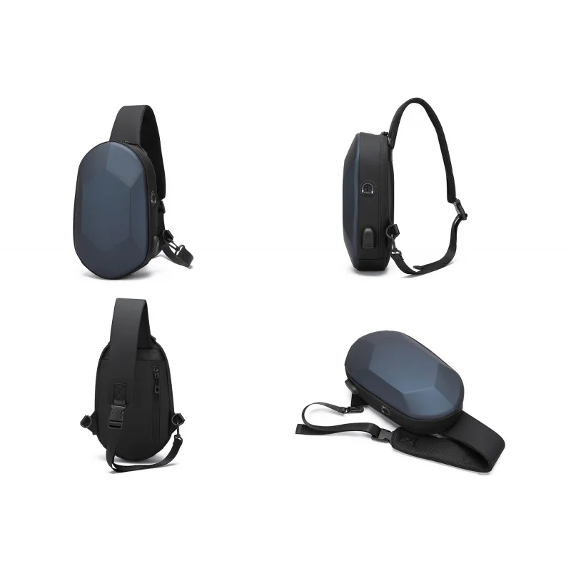 حقيبة صدر للرجال للدراجات النارية بشحن USB حقيبة ظهر صغيرة مقاومة للصلابة #3