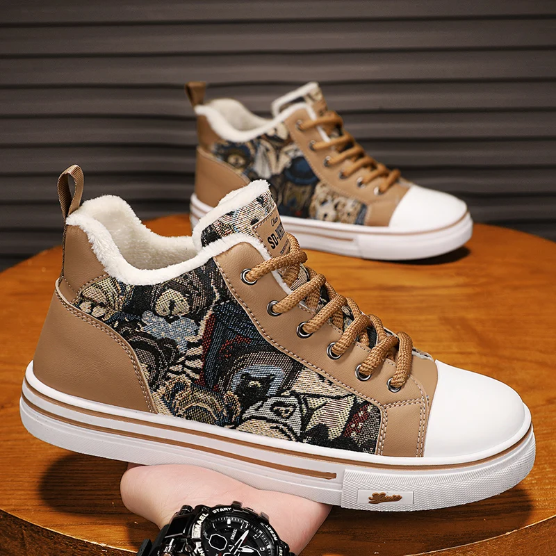 Zapatos informales para hombre, botines de Color sólido, zapatillas de deporte para mantener el calor, calzado masculino de otoño, tabla de algodón, zapatos de marea juveniles nuevos