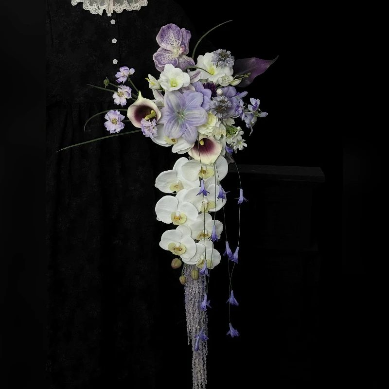 Purple waterfall simulated hand bouquet high-end bionic flower engagement wedding bride holding photo props simulated flower