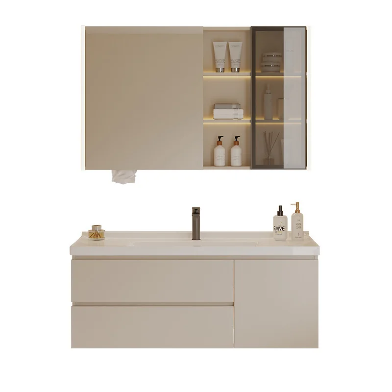 

Sweeping robot base station storage bathroom cabinet cream wind toilet ceramic integrated basin hand