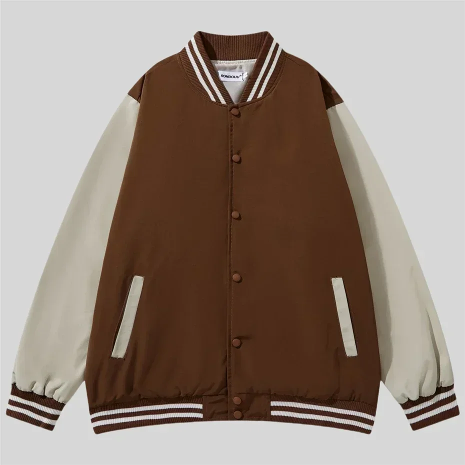Striped Jacket Men Fashion Baseball Varsity Jacket Coat Men Streetwear Harajuku Hip Hop Oversized Patchwork Snap Button Jackets