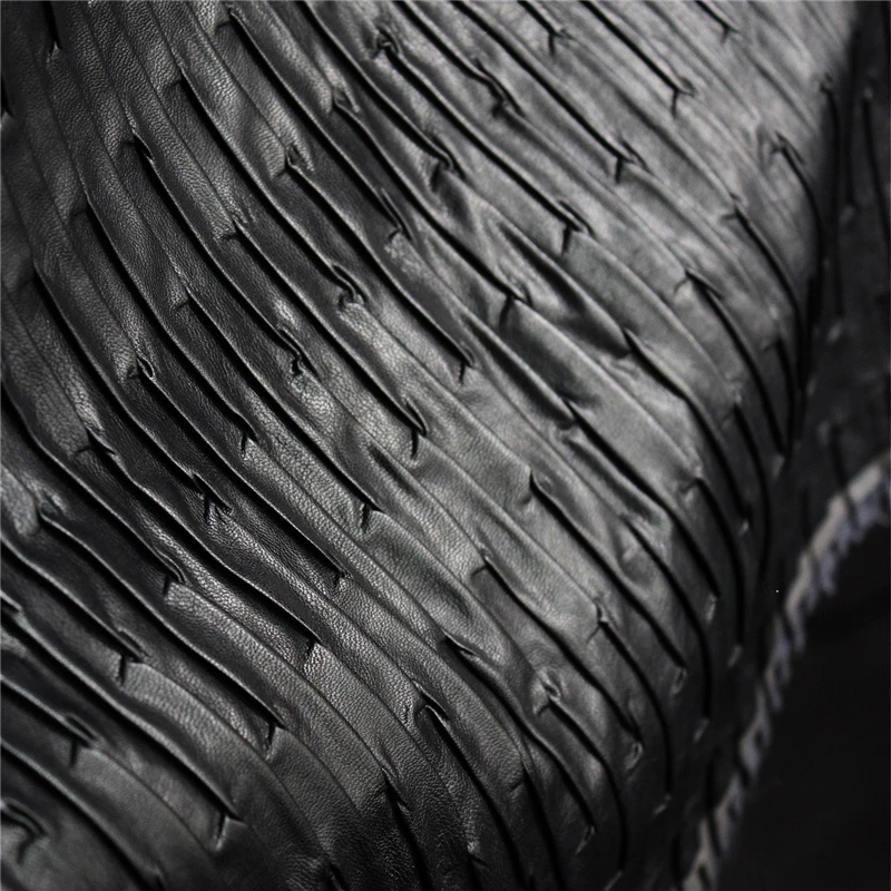 50x140cm Black Pleated Faux Leather Fabric for DIY Sewing Jacket Designer Fashion Creative Fabrics Wholesale Cloth Material