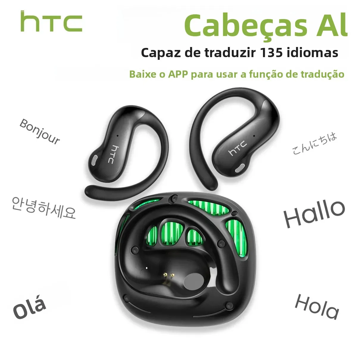 Htc ne30 bluetooth v6.0 fones de ouvido ai tradutor ohs esportes fones de ouvido sensíveis de alta definição microfone sem fio