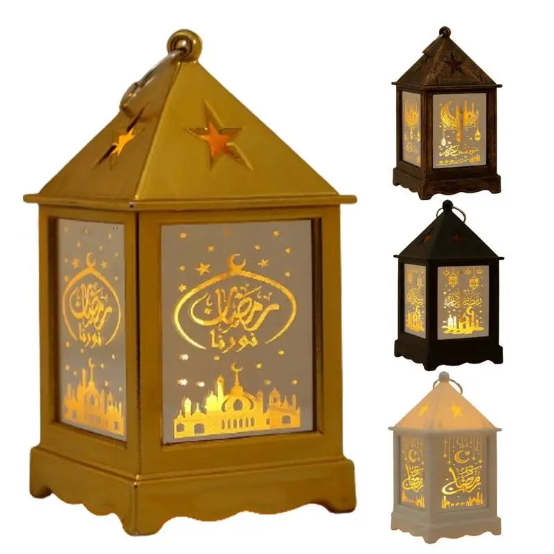 

Gold Mini Castle Pattern Eid Lantern Led Moon Star Lights with Delicate Patterns Led Eid Lantern Batteries Included for Family