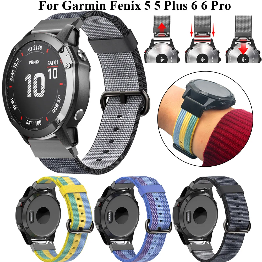 Watchs Band For Garmin Fenix 5 Plus 6 Pro Forerunner 945 Nylon Adjustable Quick Release Straps 22mm Watchband Correa Accessories