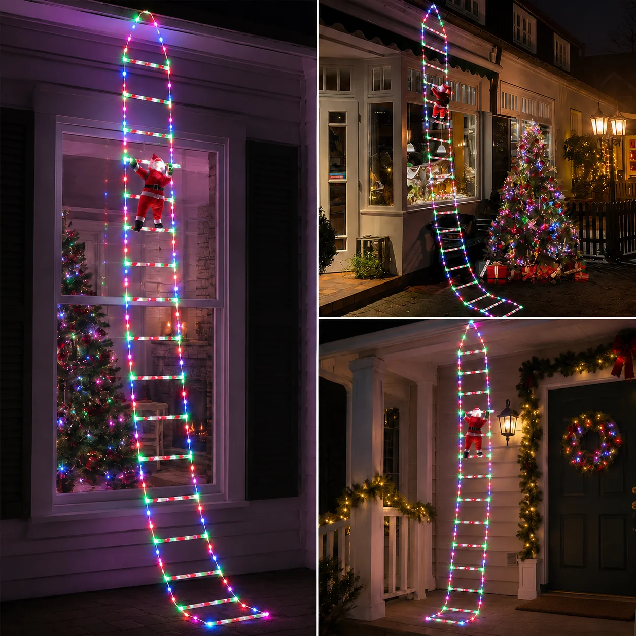 Santa Claus Climbing Ladder Lights, 3M Christmas Hanging Ornament for Outdoor Home Garden Xmas Tree New Year Decoration