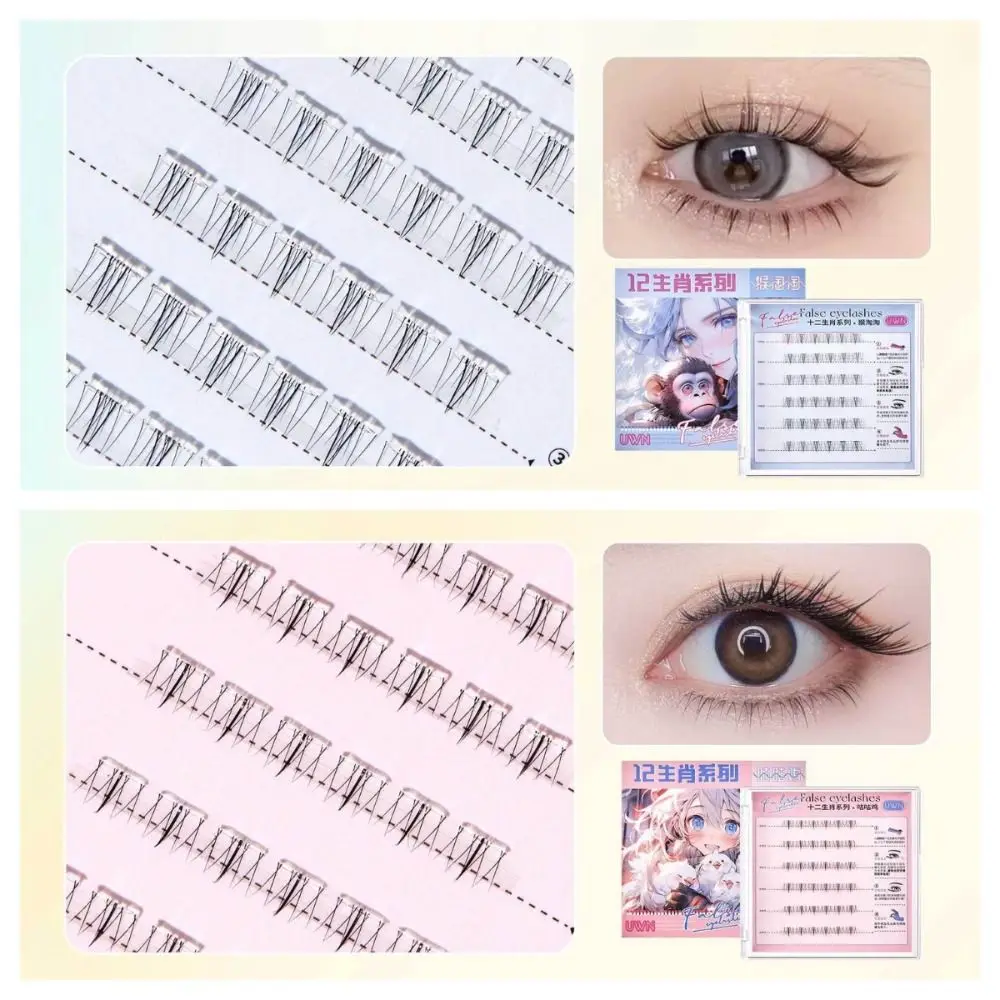 ファッションDIY自己接着式まつげクラスター 再利用可能 軽やかな接着剤付きつけまつげ マンガ風エクステ グルーフリーつけまつげ 女の子向け