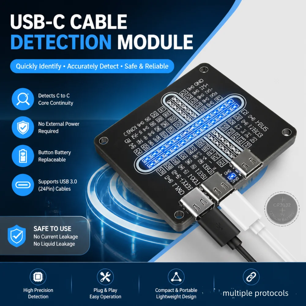 New Portable Type-C USB Cable Tester with 24-Pin Full Detection Dual Head LED Indicator Fast Charging Cable Abnormal testing