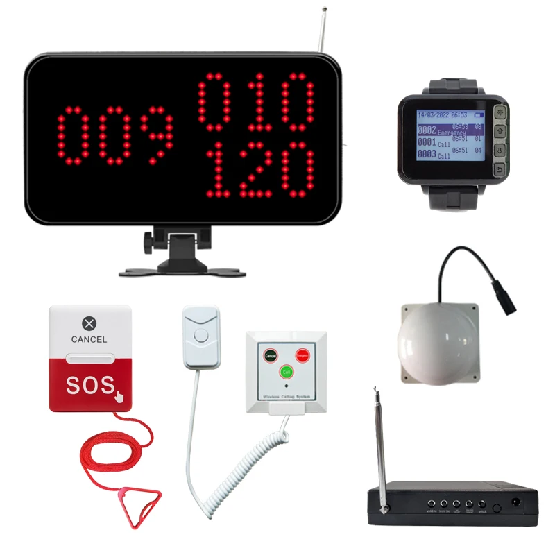 KOQI Pager Device Wireless Emergency Call Bell System Host Receiver with Patient Button Siren Alarm Buzzer for Hospital Clinic