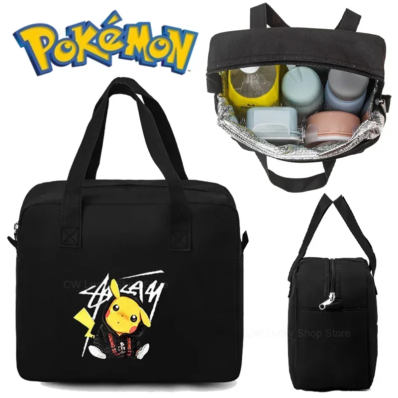 Pokemon Pikachu Portable Lunch Bag Waterproof Thermal Insulated Lunch Box Kids School Bento Bags Handbag Picnic Food Storage