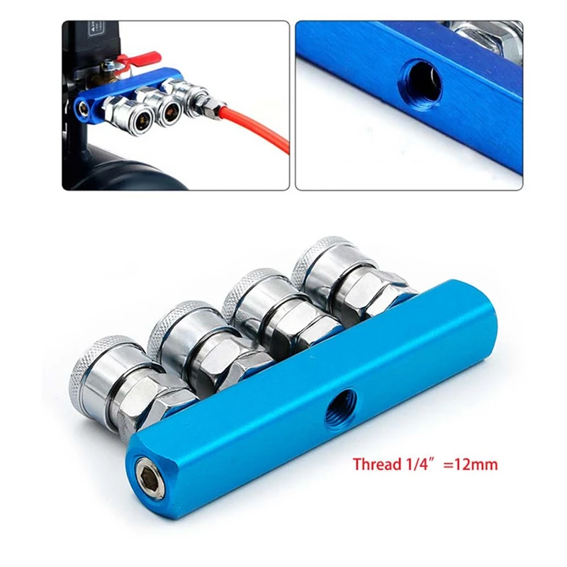 Manifold Multi Splitter Coupler Pneumatic Distributor 4 Way Air Hose Quick Connect Coupling Tool 1/4 Bsp Thread