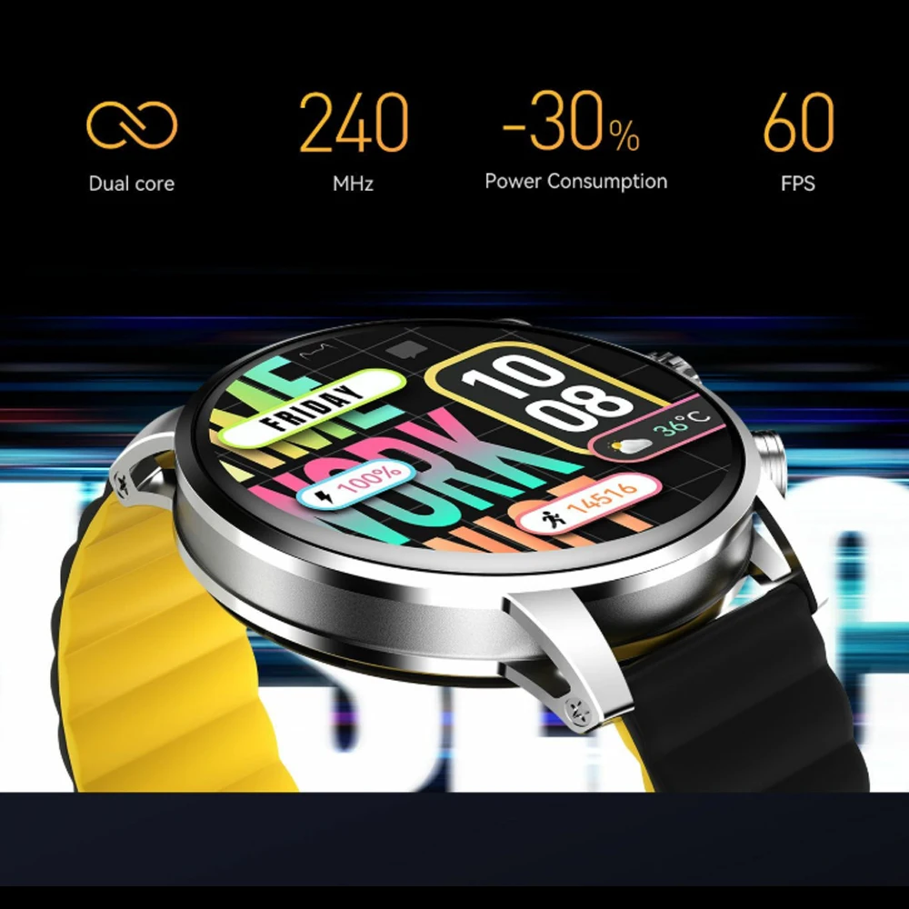ساعة Kieslect Kr2 الذكية للاتصال بشاشة 1.43 بوصة FHD AMOLED مع AOD لجهاز Android iOS للتحكم عن بعد في الكاميرا ومتتبع اللياقة البدنية
