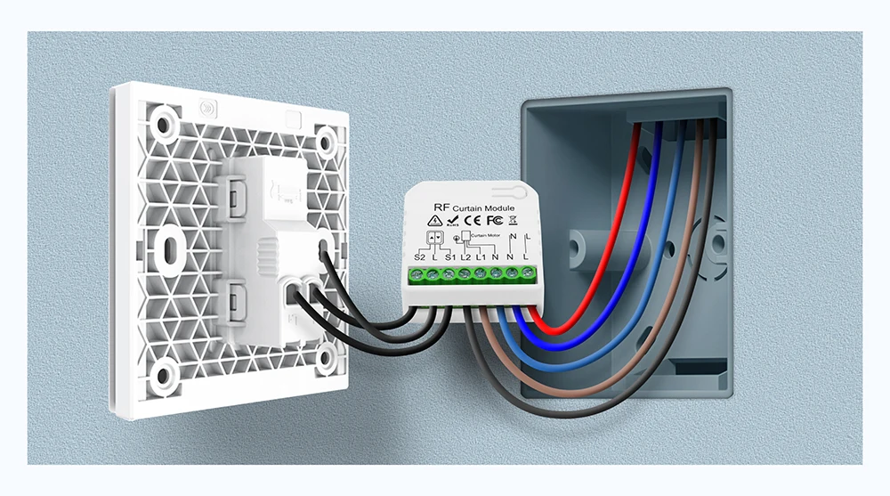 433 MHz kabelloser Vorhangschalter, 110 V, 220 V, 16 A, RF-Empfänger, 60 m Fernbedienung, für Fernbedienung, Rollladen, Fensterjalousien, Garagentor – Detail 4