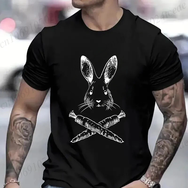 Easter Men's T-Shirt Funny Bunny Skull Crossbones Egg Hunt Dad Flag Tees Hip Hop Streetwear Short Sleeve Oversized Clothing