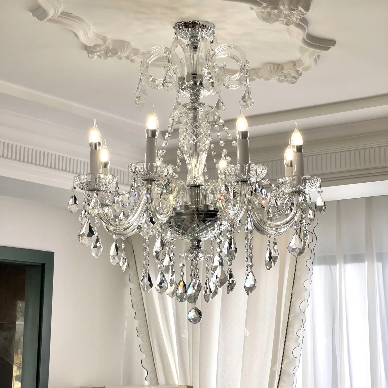 Luxury French Black Lustre Chandelier Living Room Glass Candle E14 Pendant Light Home Decor Crystal Led Luminarias Indoor Light