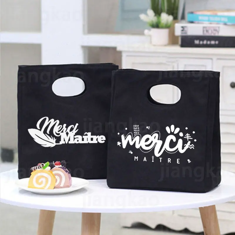 

Merci Maître Functional Print Cooler Lunch Bags Portable Insulated Bento Handbag Thermal School Food Storage Pouch Teacher Gifts