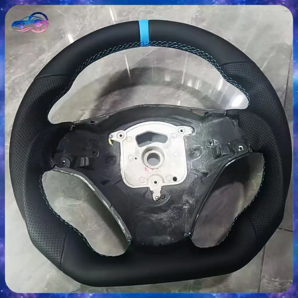Sport Steering Wheel Half Perforated Leather Blue Stitching Blue Top Marker For BMW E90 E92 E93