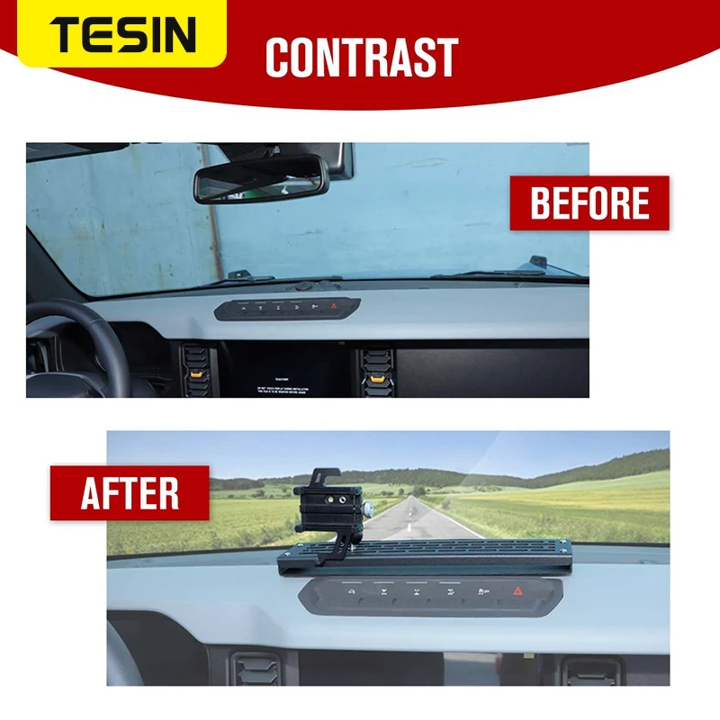 TESIN Car Center Console Mobile Phone Holder Rotatable Retractable Bracket For Ford Bronco 2021 2022 2023+ Interior Accessories