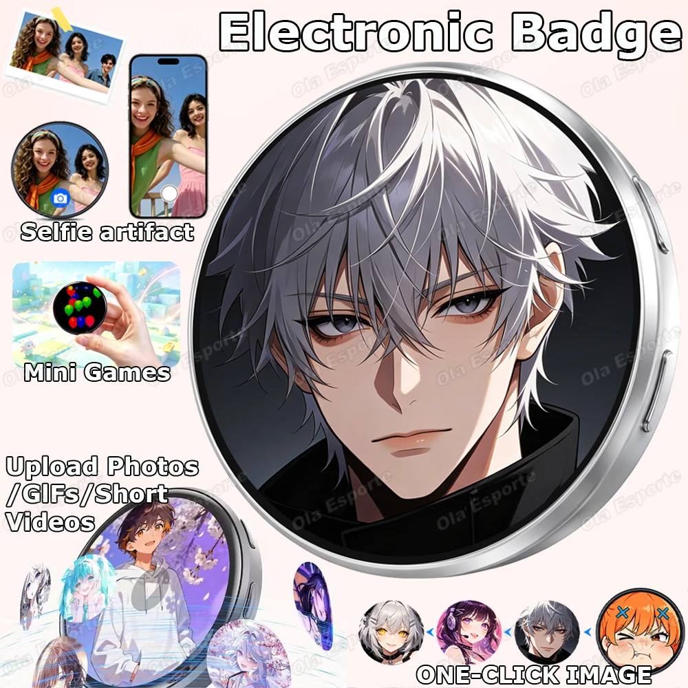 New Smart Electronic Badge HD Display Touch Screen Selfie Artifact Bluetooth 6.0 GIF Video Playback LED Audible Video Play BW01