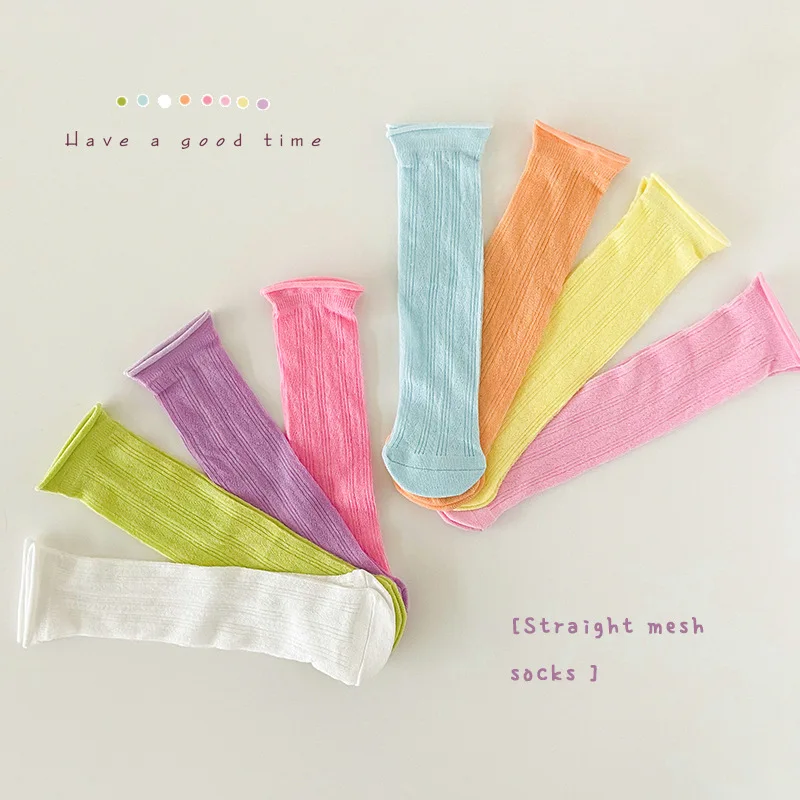 4 Pairs Little Girls Knee High Socks Seamless Cotton School Uniform Socks Plain Spring Summer Kids Knee Socks