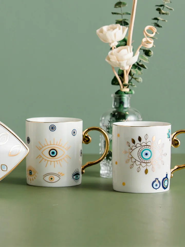 Alipis Lot De Tasses à Mauvais Œil Bleu En Céramique - Expresso, Cappuccino, Thé Turc/Arabe/Grec - Petite Tasse Café Lait Décor Nazar Porte-Bonheur
