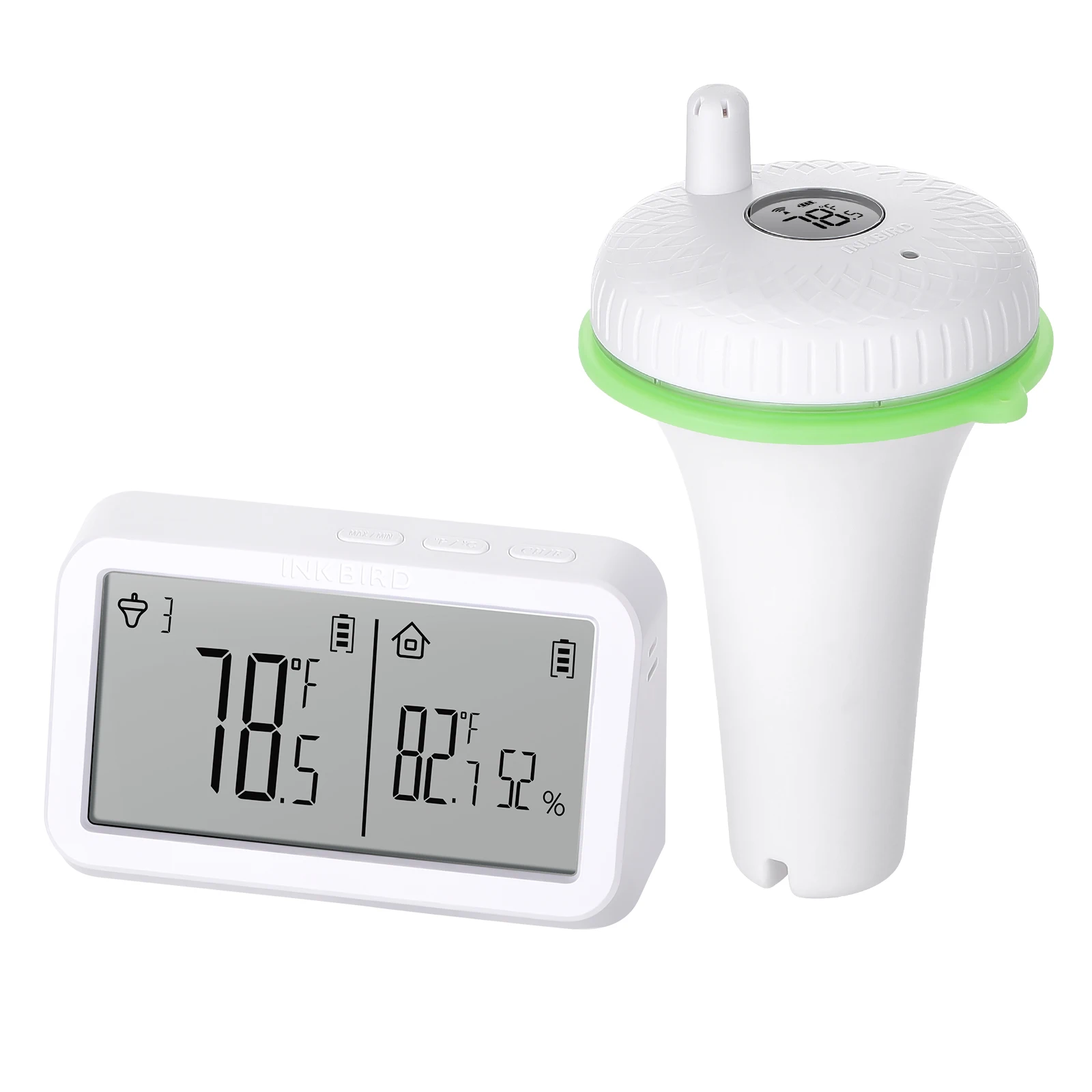 INKBIRD IBS-P02R Floating Pool Thermometer Set With Indoor Temperature Humidity Monitor For Swimming Pools Hot Tubs