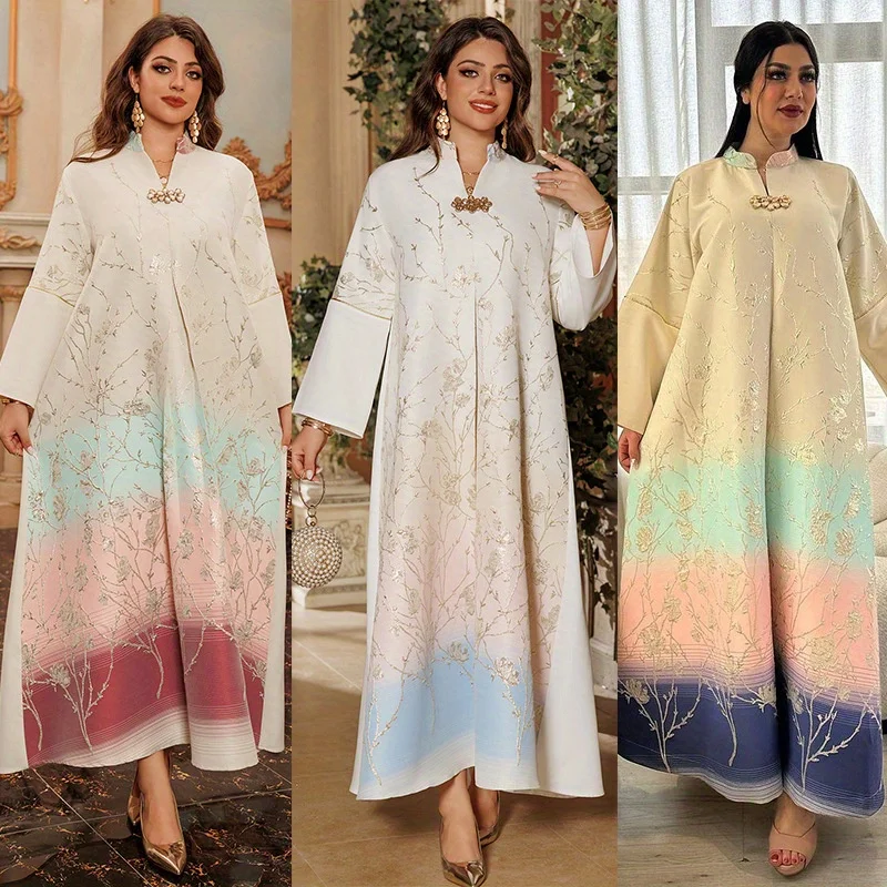 

2025 Arab Muslim Dress Fashion High-end Jacquard Fabric Embroidered Gradient Robe