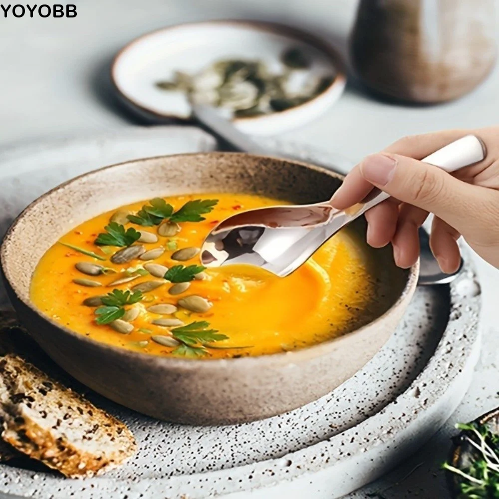 

6PCS Thick Stainless Steel Spoons Food-grade Large Dessert Spoons Silver Convenient Ice Cream Spoons Kitchen Use