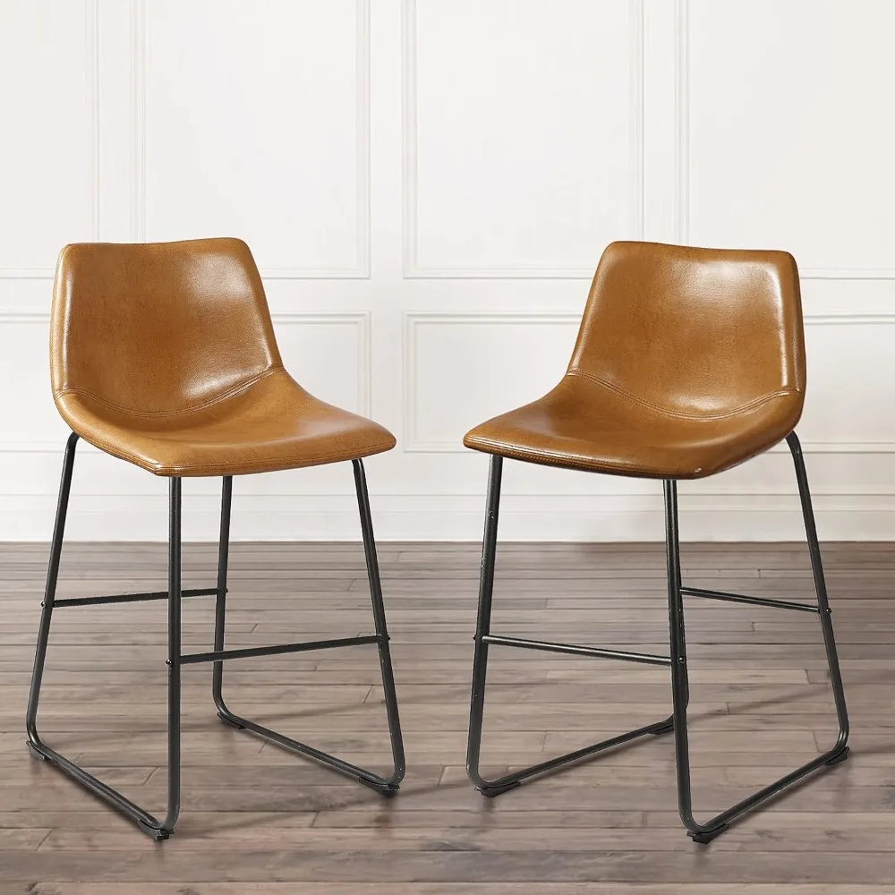 26 inch Bar Stools Set of 2,Counter Height Bar Stools with Back, Modern PU Leather Stools with Metal Leg and Footrest