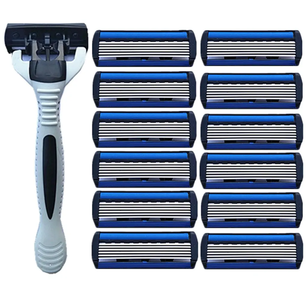 12PCS Razor Blades Men Shaving Razor For Men Face Hair Removal Sharp 6Layer Shaver Blade Tool White Razor Holder Shaving Trimmer