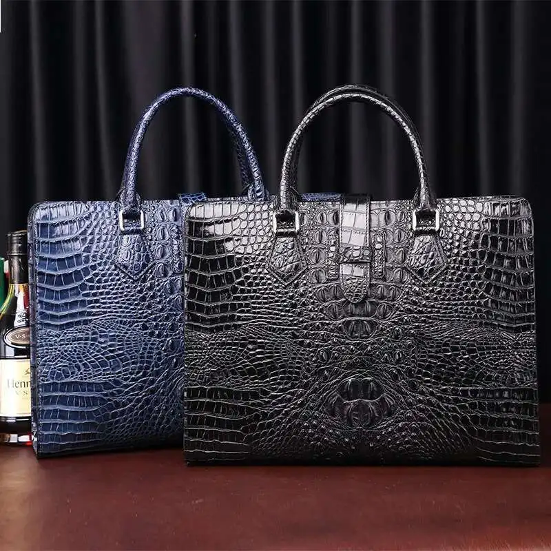 New Crocodile Patterned Briefcase Genuine Messenger Luxury Brand Men's Bags Business Computer Large Capacity Men's Trend Handbag