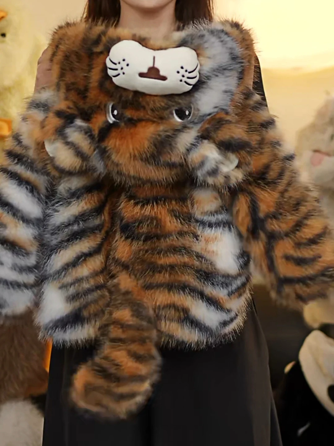 Thiened 아동용 모피 코트 가을 겨울 새로운 패션 다용도 상의 중대형 아동용 트렌디한 작은 호랑이 자켓