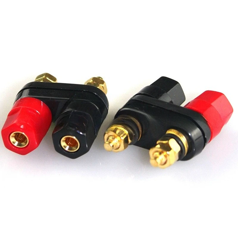 2‌pcs Gold-Plated Speaker Terminal Dual Banana Jacks, Double Stacked Hex Binding Posts, Brass Construction