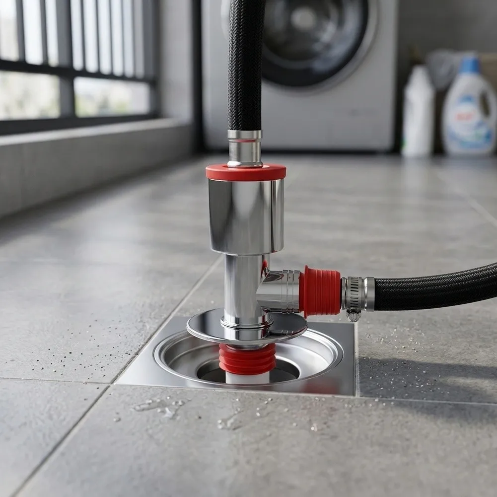 Floor Drain Splitter 2-Way Hose Adapter for Washing Machine Compatible with Straight Sewer Pipelines 12.8x16.5cm