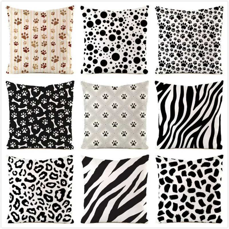 Black and White Animal Fur Collection Digital printing short plush pillow covers for car sofa office cushion cover home goods