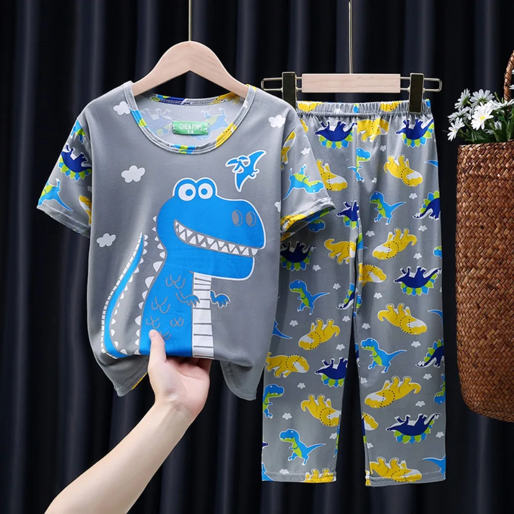 Set pigiama bambino estate neonati maschi estate pantaloni a maniche corte sottili set bambini Cute Dinosaur Pattern aria condizionata Home Wear